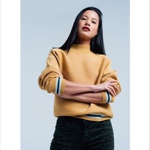 Q2 Mustard Glitter Sweater with Mock Neck